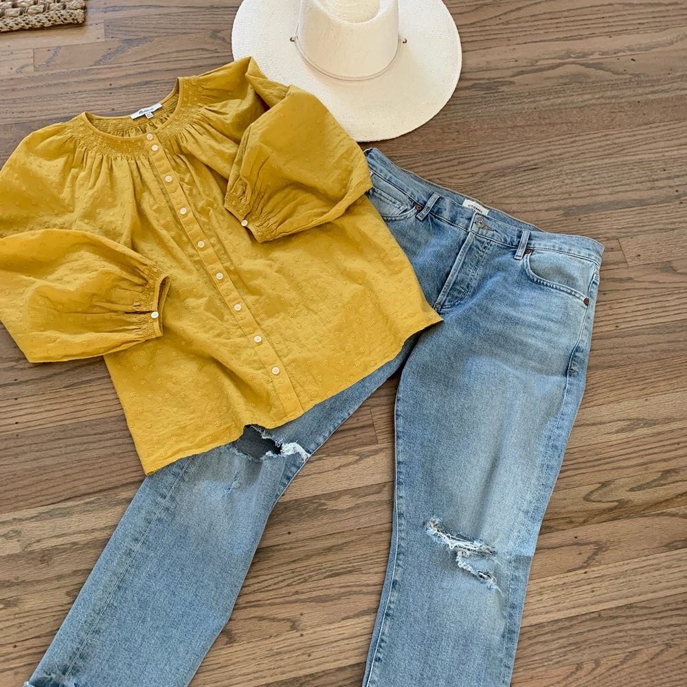 Yellow Smocked Cotton Blouse by Madewell